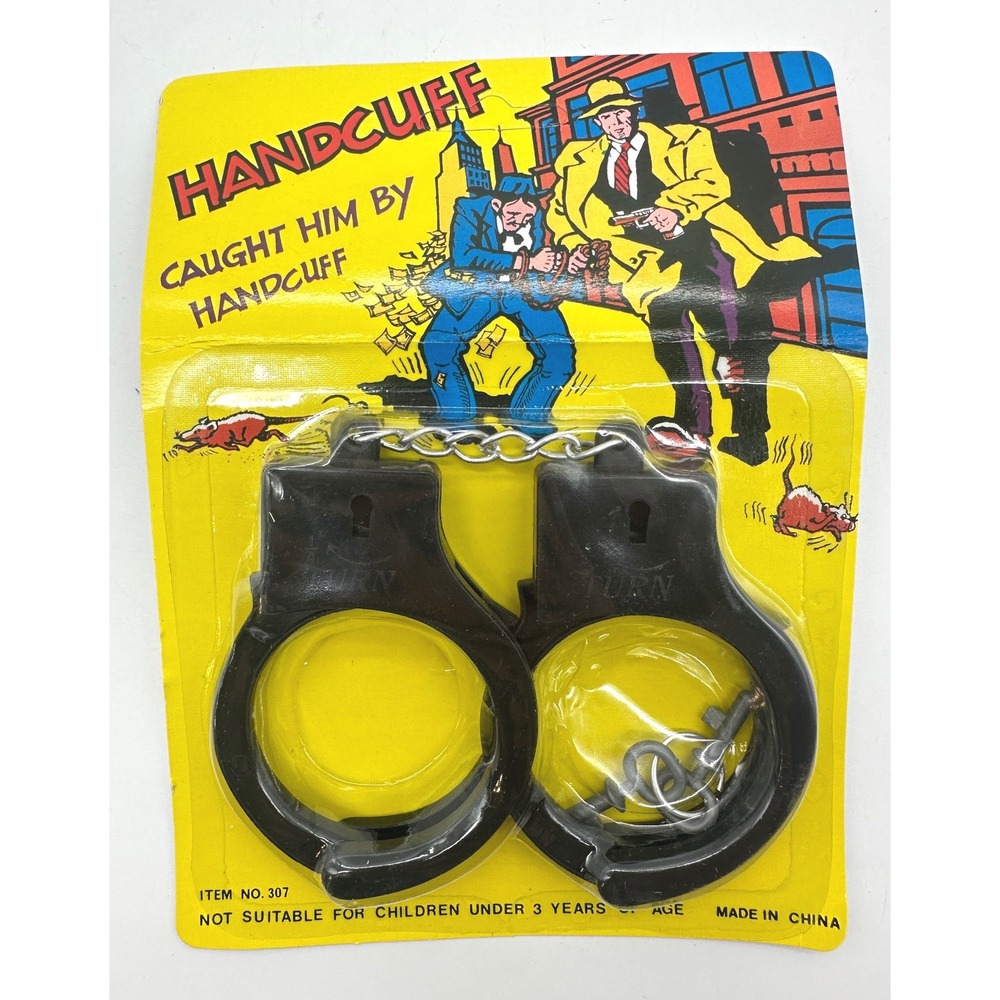 Vintage Style Toy Handcuffs Set with Keys Black Plastic Police Costume Prop 307